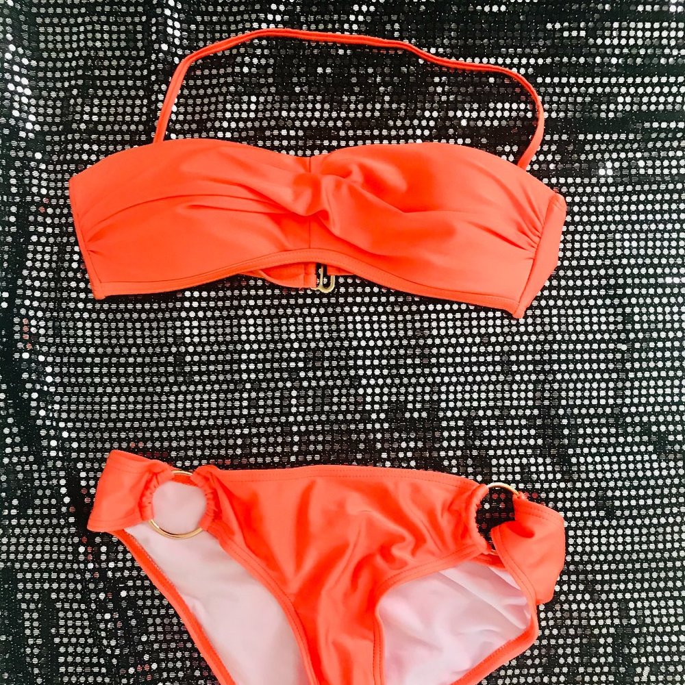 Tangerine Orange Bandeau Halter Top Swimsuit Bikini Size Medium